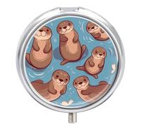 Animal Cute Brown Otters Pill Box, 3 Compartment Small Pill Case Waterproof Travel Pill Organizer for Pocket Or Purse Portable Mini Medicine Tablet Vitamin Holder Pill Case