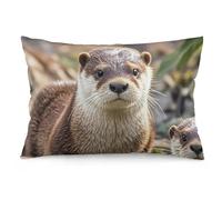 Animal Cute Brown Otters Pillow Cover Flannel Lumbar Pillow Case Rectangle Decorative Soft Plush Pillowcase Modern Double Sided Pattern Cushion Covers for Home Office Sofa 12 "x20