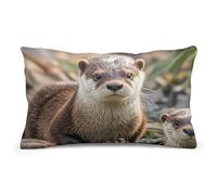 Animal Cute Brown Otters Pillow Cover Flannel Lumbar Pillow Case Rectangle Decorative Soft Plush Pillowcase Modern Double Sided Pattern Cushion Covers for Home Office Sofa 8"x12"