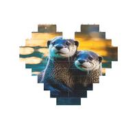 Animal Cute Brown Otters Print Building Brick Block Puzzle Heart Shaped,Christmas Valentines Birthday Anniversary Presents
