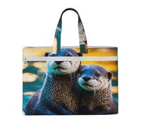 Animal Cute Brown Otters Print Canvas Tote File Bag For Documents Books Office Work Travel Shopping Business Trips