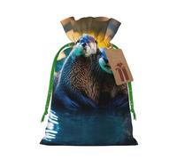 Animal Cute Brown Otters Print Drawstring Pouches For Gifts,Reusable Fabric Gift Bags,For Holiday And Party Presents