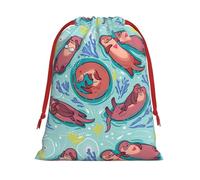 Animal Cute Brown Otters Print Drawstring Present Bag Wrapping Reusable Bag Present Wrap Bags for Christmas