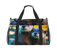 Animal Cute Brown Otters Print Foldable Carry On Tote Large Capacity Hand Carry Bag for Airplane Weekend Getaways