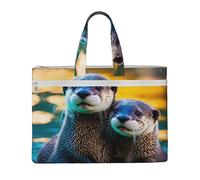 Animal Cute Brown Otters Print Large Capacity Canvas Tote File Bag Office Supplies Lightweight Foldable Daily Use