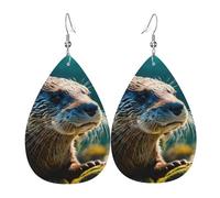 Animal Cute Brown Otters Print Leather Dangle Earrings For Women Elegant Drop Earrings Lightweight Fashion Jewelry