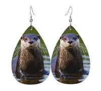 Animal Cute Brown Otters Print Leather Dangle Earrings For Women Elegant Drop Earrings Lightweight Fashion Jewelry