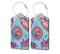 Animal Cute Brown Otters Print Leather Luggage Tags for Suitcases Personalized Travel Bag Luggage Labels with Privacy Cover Double Graphics Design for Easy Identification