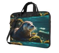 Animal Cute Brown Otters Print Structured Laptop Bag Oxford Cloth Briefcase Padded Shoulder Case