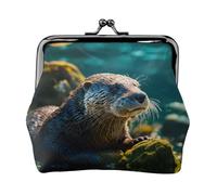 Animal Cute Brown Otters Print Women's Microfiber Leather Kiss Lock Coin Purse, Mini Wallet for Cards and Lipstick