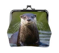 Animal Cute Brown Otters Print Women's Microfiber Leather Kiss Lock Coin Purse, Mini Wallet for Cards and Lipstick