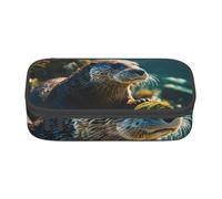 Animal Cute Brown Otters Print Zipper Pencil Case Makeup Bag Women, Stationery Accessory storage bag supplies, Black, One Size