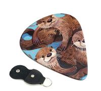 Animal Cute Brown Otters Printed Guitar Picks, 6 Pack with Leather Keychain Pick Holder - 0.46mm, 0.71mm, 0.96mm Assorted Thickness for Acoustic Ukulele, Electric Guitar, Acoustic Guitar, Bass