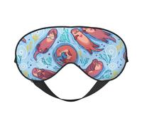 Animal Cute Brown Otters Reversible Eye Mask Double Sided Blackout Mask Adjustable Soft Sleep Travel Nap Cover