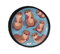 Animal Cute Brown Otters Spare Tire Cover PVC Leather Spare Wheel Cover Dustproof Waterproof Jeep Tire Cover for 34inch Camper, RV Trailer, Truck, SUV Fit Diameter 28-34 Inch