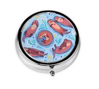 Animal Cute Brown Otters This Small, Round, Three-Compartment Travel Pill Box is Perfect for Storing Daily medications, Vitamins, and on-The-go.