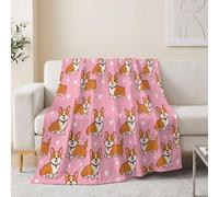 Animal Cute Corgi Throw Blanket Cartoon Dog Super Soft Cosy Flannel Blanket Throw for Sofa, Lightweight Warm Fleece Bed Blankets 130x150 cm for Adult and Kid Gifts, Pink