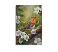 Animal Cute Robin Among Flowers Decorative Painting Canvas Wall Posters And Modern Family Bedroom Decor 16x24inch(40x60cm)
