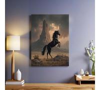 Animal Dark Horse Canvas Wall Art Work Mountains Modern Stretched Framed Giclee Canvas Prints Picture for Living Room Bedroom Kitchen Bathroom Home Decor 50 x 40 cm