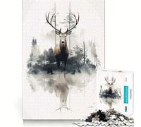 Animal Deer Nature Art Adults Puzzles 1000 Piece Jigsaws Recall Skill Fun High Precision Die Cut Easy to Learn Family Enjoyment (38x52cm)