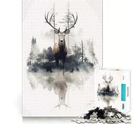 Animal Deer Nature Art Jigsaw Puzzle 1000 Mental Recall Game High Accuracy Cutting Craft Interactive Brain Challenge for Home (50x75cm)