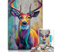 Animal Deer Oil Painting 1000 Piece Jigsaw Puzzle for Adults Teens,Educational Games Wall Decoration Unique Birthday And Xmas Gifts (38x26cm)
