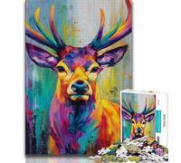 Animal Deer Oil Painting 1000 Piece Jigsaw Puzzles for Teenagers,Family Game Stress Reliever Difficult Challenge Secret Santa Gifts (75x50cm)