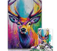 Animal Deer Oil Painting 1000 Pieces Jigsaw Puzzles for Adults And Teens,Family Game Stress Reliever Difficult Challenge Artists Collection,Fine Art 38x26cm