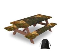 Animal Deer Print Waterproof Picnic Table Cover With Bench Cover Set Of 3 Elastic Edge Durable Outdoor Tablecloth