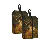 Animal Deer Print Waterproof Shoe Bag Travel Bag with Carry Strap Storage Bag Versatile Cosmetic Bag-2pcs