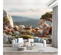 Animal Deer, Squirrel, Mushroom Wallpaper Paste The Wall 365x254cm(W x H) Mural Wallpaper 3D Effect for Living Room Fireplace Feature Wallpapers Jungle Animals Wall Mural Bedroom