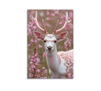 Animal Deer Standing in Flower Cluster Poster Modern Wall Art Canvas Aesthetic Decoration Painting 08x12inch(20x30cm) Unframe-style