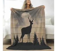 Animal Deer Wooden Wall Stripes Ultra-Soft Flannel Throw Blanket 39 x 51 in - Plush and Warm Retro Style Printed Lightweight Bed Blanket Bedding for Sofa Travel and Children Adults, 100 x 130 cm