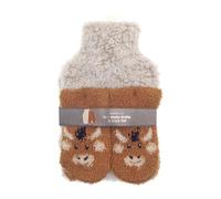 Animal Design Hot Water Bottle and Slipper Socks Gift Set, Sherpa Fleece Cover, 0.5L Capacity (Connie Cow)