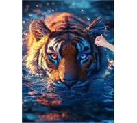 Animal Diamond Art Tiger Diamond Painting Kits for Adults Beginners, 5D DIY Paint by Numbers for Adults, Square Drill Dimond Painting with Full Accessories, Room Decor, Gifts for Women 12x16 inch H-34