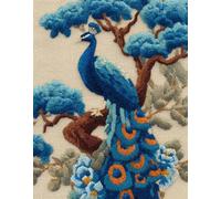 Animal DIY Craft Latch Hook Rug Kits,Peacock on a Branch,Printed Carpet Crochet Yarn Kits,Handcraft Cushion Crocheting Hook Home Decoration for Family Friends,55x75cm