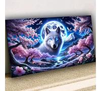 Animal DIY Diamond Paintings,Dream Landscape Wolf,Full Round Diamond Mosaic Art,5d Diamond Embroidery,Diamond Art Kits for Adults,Home Decor Large Size 31.5x15.75 inch