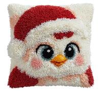 Animal DIY Latch Hook Kits,Chicken Wearing Santa hat,Latch Hook Cushion,Crochet Kits Pillow DIY Handmade Cushion Crochet Yarn Embroidery Pillowcase,17x17in