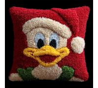 Animal DIY Latch Hook Kits for Adults,Little Duck Wearing a Santa hat,Latch Hook Cushion Cover Kit,DIY Carpet Cushion Crocheting Pillowcase for Home,17x17in