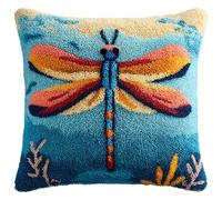 Animal DIY Latch Hook Kits for Beginners,Beautiful Dragonfly,Latch Cross Stitch Sofa Cushion,Includes Cushion Kits and Yarn Set for Crochet,17x17in