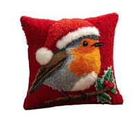 Animal DIY Latch Hook Pillow Kits for Adults,Bird Wearing a Santa hat,Beginner Cushion Cover Latch Hook Kit,Creative Craft for Family Home Decor,17x17in