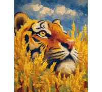 Animal DIY Rug Making Kit Tiger in The Wheat Field DIY Latch Hook Rug Making Kits for Beginners Unfinished Crocheting Tapestry Embroidery Carpet 52x38cm