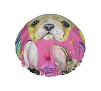 Animal Dog French Bulldog Shower Caps Women Men Reusable Waterproof Non-Slip Quick-Dry Hair Large Cap Long Short Hair