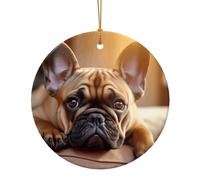Animal Dog French bulldog3 Print Round Flat Hanging Ornaments for Christmas Winter New Year Party Hanging Decorations