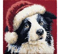 Animal Dog Latch Hook Cushion Cover Kit,Shepherd Dog Wearing a Santa hat,DIY Needlework Embroidery Kits Handmade Set Latch Hook Craft Sofa Home Decor,17x17in