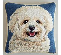 Animal Dog Latch Hook Cushion Kits for Adults,A White Bichon Frise,Latch Hook Pillow Case,Embroidery Kits,DIY Needlework Pillow Cover Cushion Making,17x17in