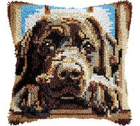 Animal Dog Latch Hook Cushion Kits,Labrador Retriever on The windowsill,Latch Hook Kits for Adults 17x17 Inch,Pre Printed Pillowcase Needlework DIY Beginners Cushion Covers for Home Decor