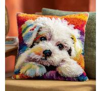 Animal Dog Latch Hook Kits for Adults,White Bichon Frise,Embroidery Kits,DIY Pillowcase Hook and Latch,17x17in