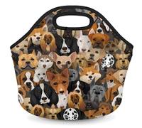Animal Dog Pattern Neoprene Lunch Bag, Puppy Head Soft Insulated Lunch Box Tote Container Cooler Warm Picnic Bags for Women Men