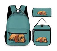 Animal Dog School Backpack 3 Piece Set for Kids Age 11, Puppy Print Book Pack 3 Piece Set Year 5 for Young Learners Weekend Adventures Sports Practice and Family Travel